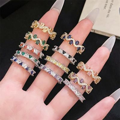Color Treasure Diamond Opening Ring Niche Design Light Luxury High Sense Personality Fashion Super Fairy Zircon Row Diamond Ring Woman
