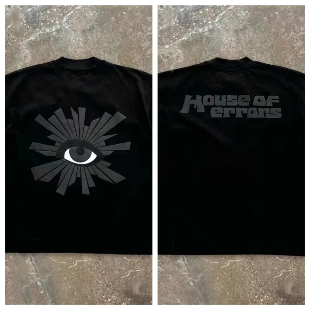 T-shirts Casual Lös Bomull Ögon Skumtryckt Kortärmad Kanye Par T-shirt