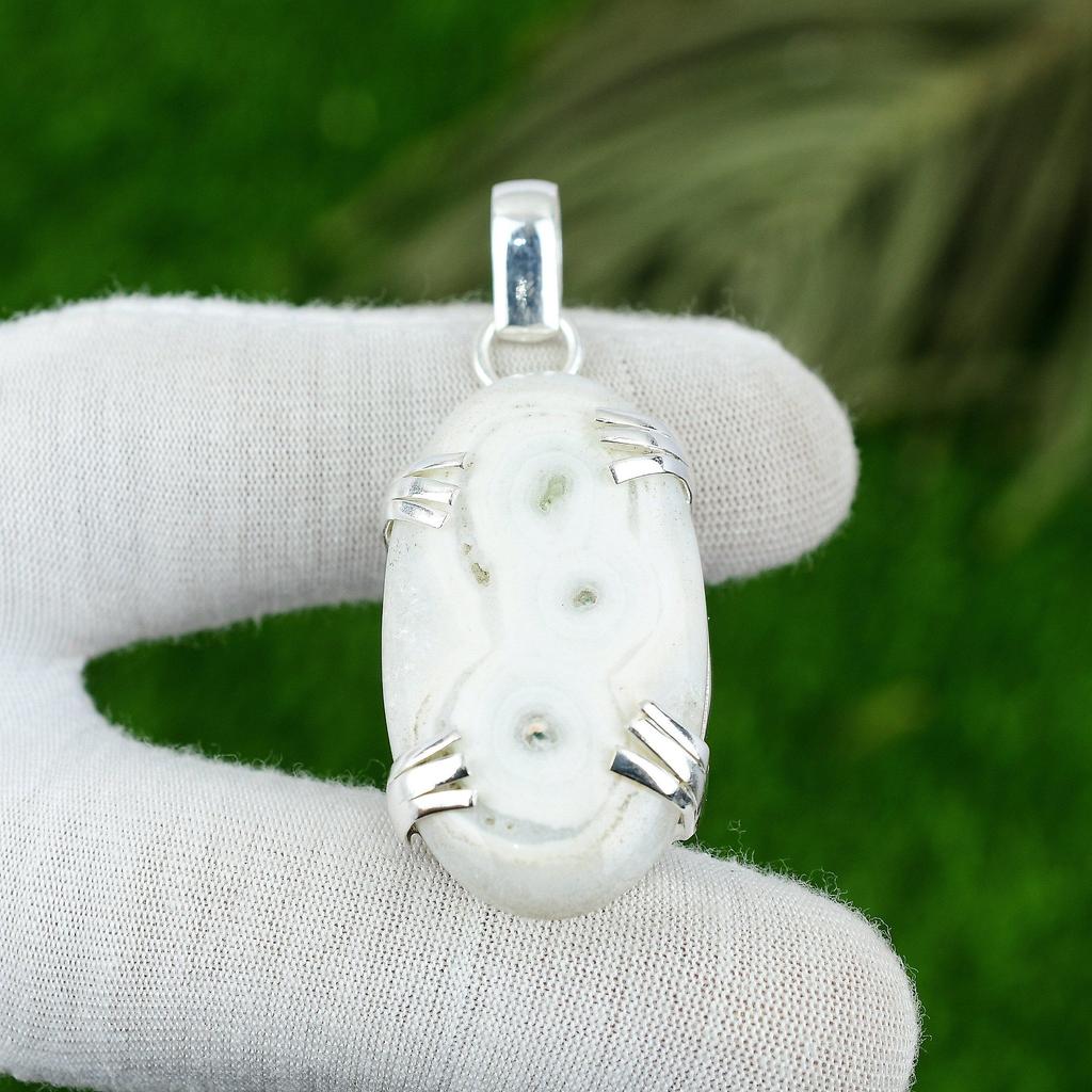 Womens Day Sale White Solar Quartz Gemstone 925 Silver Birthday Handmade Pendant