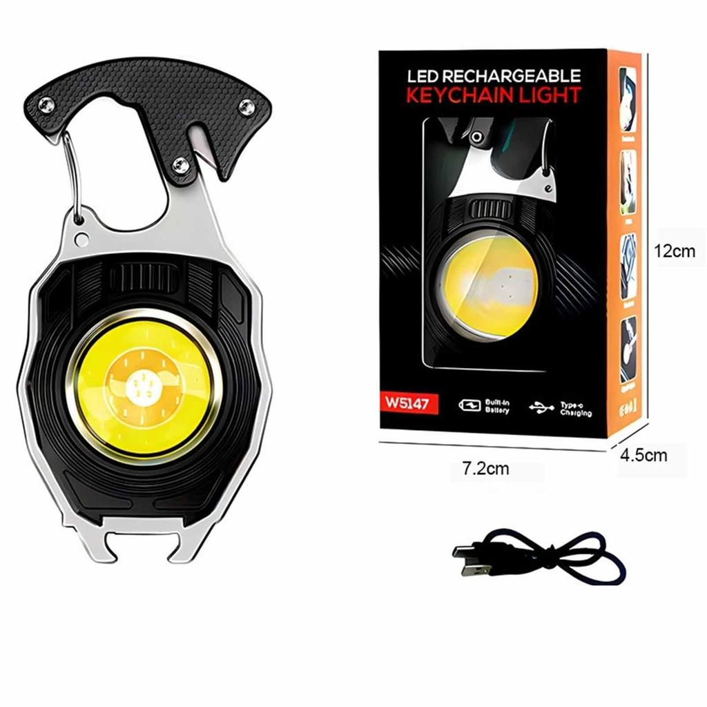 Rechargeable LED Keychain Light with Carabiner Clip Multi-Function Portable Camping Lantern USB Charging Outdoor Tool