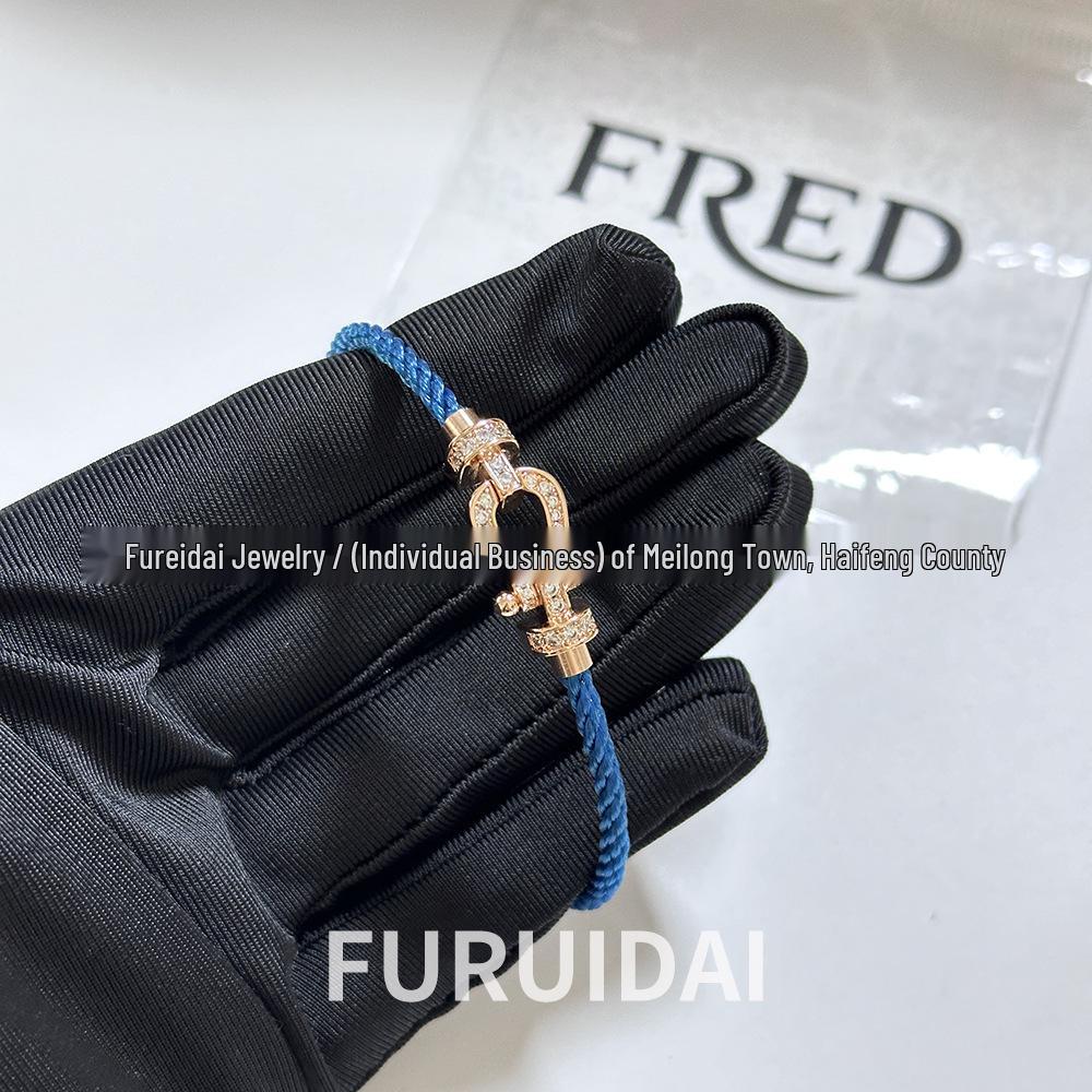 Fei Jia Horseshoe & Eight-Character Buckle Diamond Nylon Bracelet for Couples