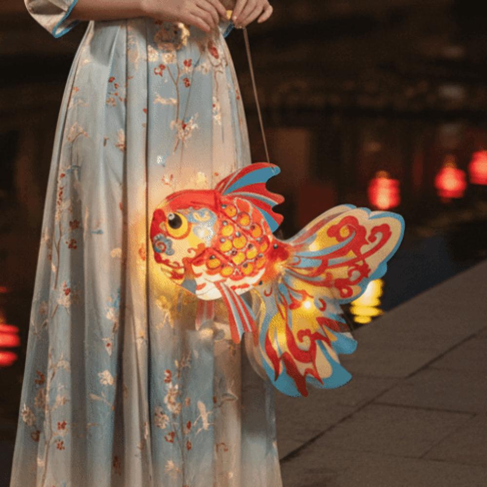 Glowing Paper Lamp Kit Handmade Mid Autumn Craft Luminous Hanging Decor Goldfish Lantern DIY  Kids