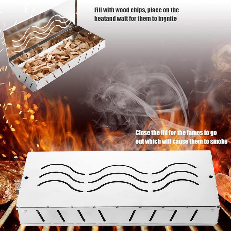 Barbecue Smoker Box 2x Heavy Duty Stainless Steel Grill Smoker Box Works With Wood Chips Smoked Barbecue Flavor Grilling