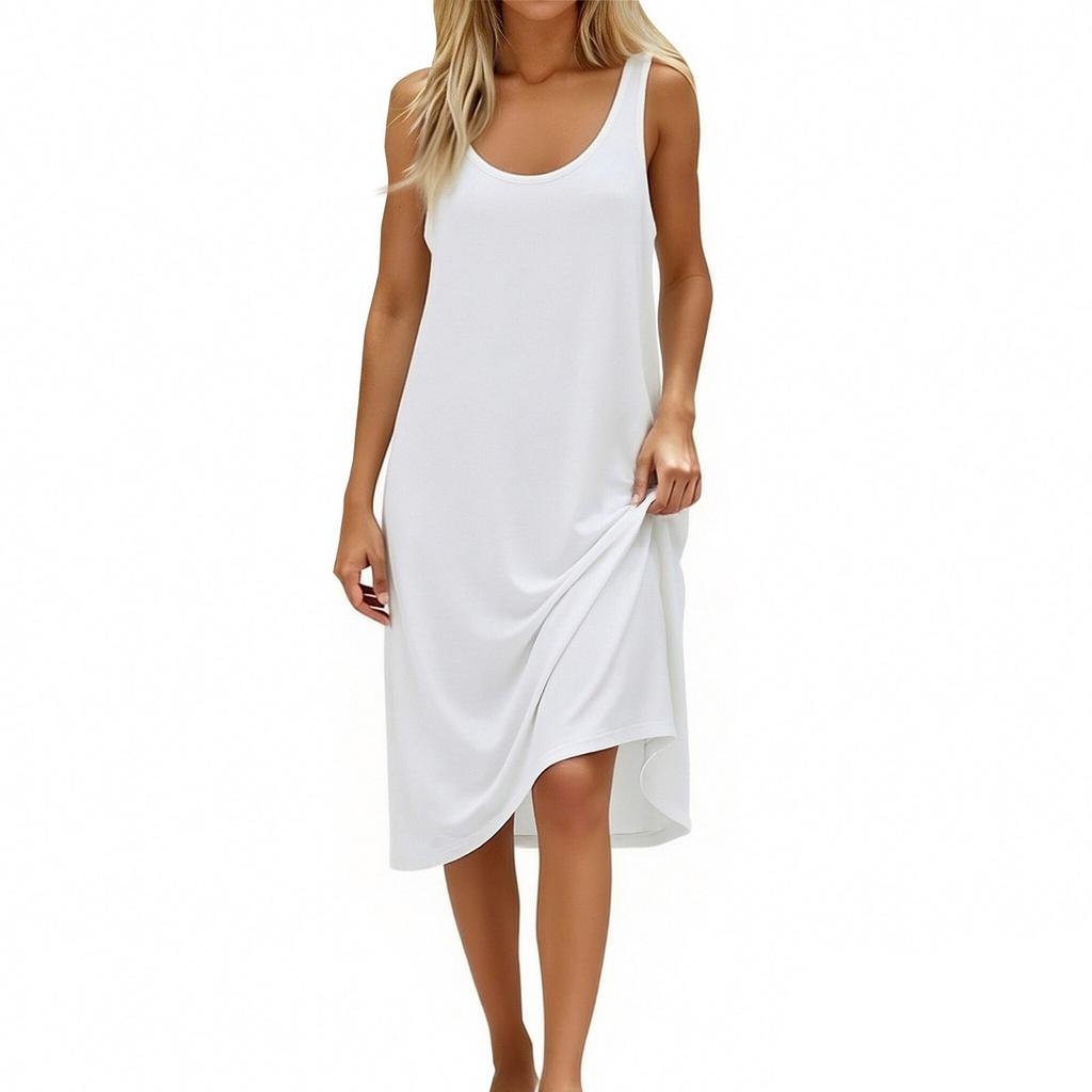 Women's Fashion Round Neck Sleeveless Tank Top Colour Casual Underwear Home Dress