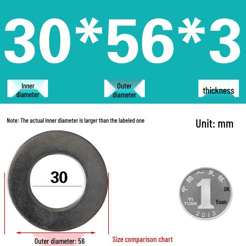 Galvanized Metal Flat Washer - Thin, Thickened, Enlarged Edge, Round, Sizes M3 to M10