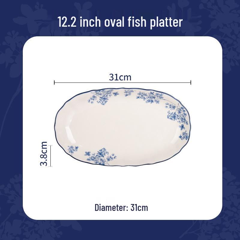 Shunxiang Jialan English Retro Ceramic Bowl & Plate Set - Underglaze Tableware for Soup & Rice.
