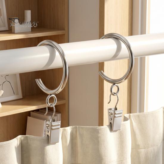Silent Curtain Hooks for Rods 10Pcs C Shaped Rings, Heavy Duty Bypass Metal Anti Rust Hardware Passing Drapery Rings with Eyelets French Return Smooth