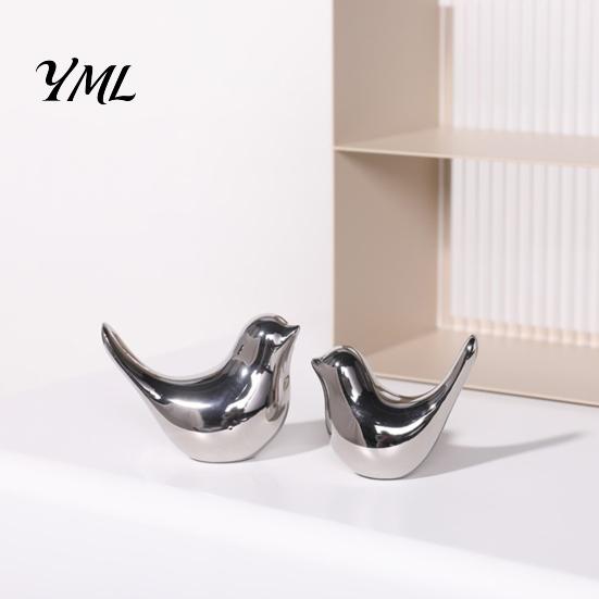 Smooth Electroplated Bird Figurine Modern Ceramic Figurines, Gold & Silver Home Decor, Minimalist Artistic Tabletop Ornament Abstract Animal