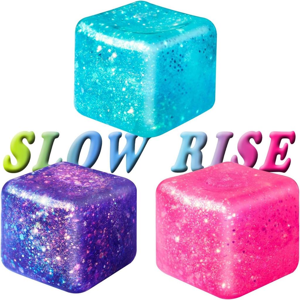Slow Rise Glitter Stress Cube Stress Balls Malt Sugar Stress Balls for Adults & Kids ADHD Fidget Toys Anxiety Squishy Toys