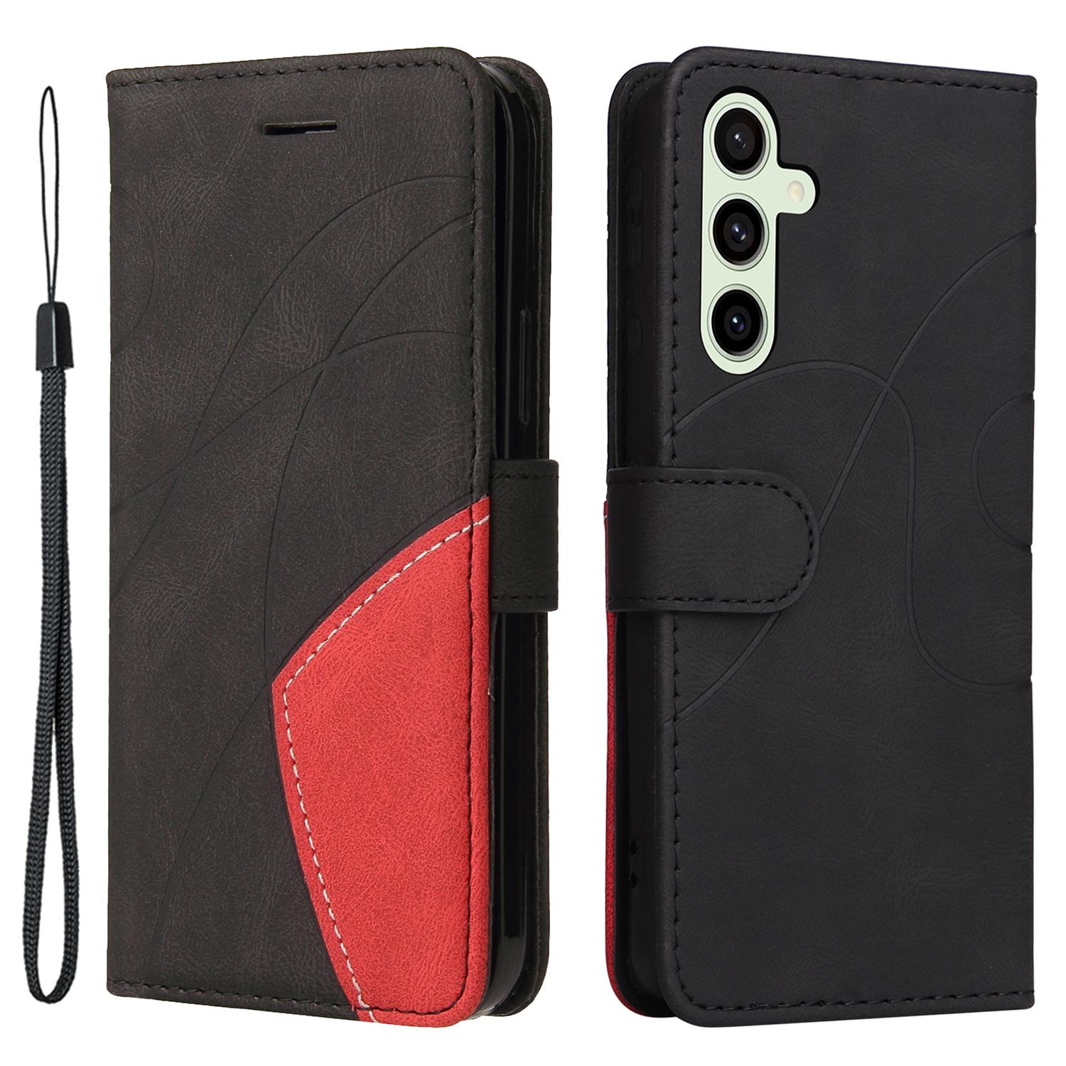 

For Samsung Galaxy S24 FE Leather Case Wallet Stand Color Splicing Phone Cover Black