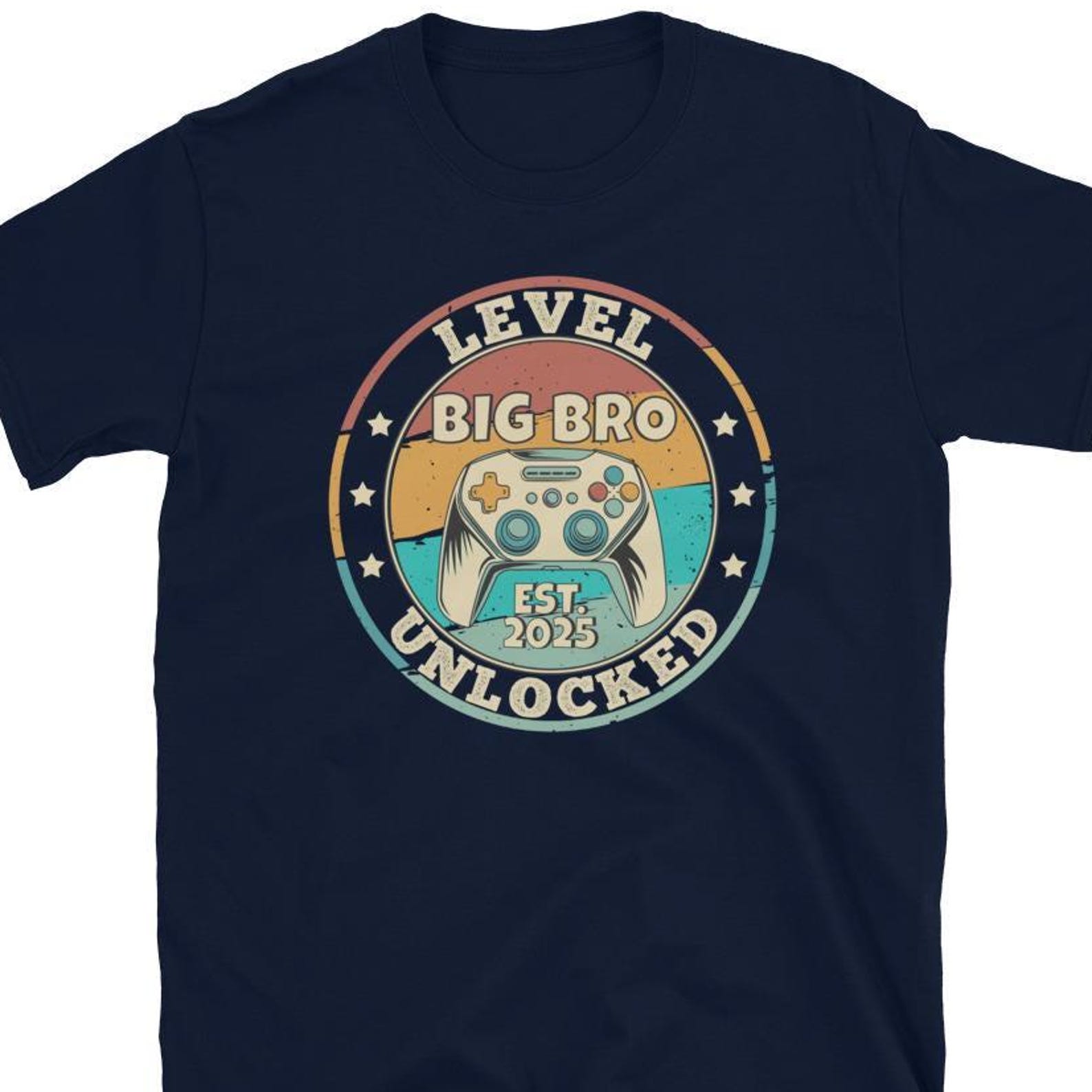 Big Bro Level Unlocked T-Shirt, Gaming Theme Big Brother Shirt, Est 2025 Sibling Announcement Tee, Gamer Graphic Tee 4XL