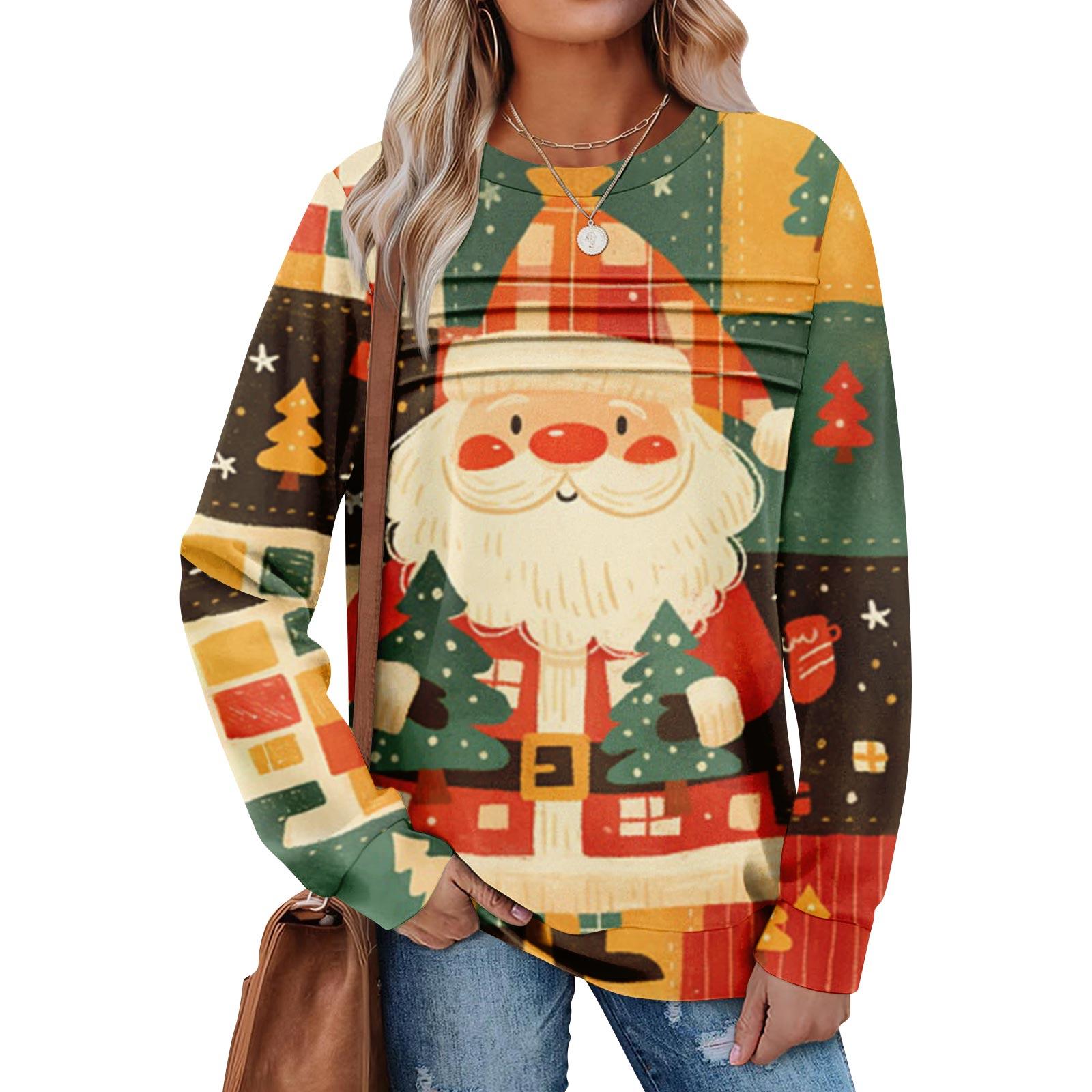 

Жіночий повсякденний світшот з довгим рукавом та круглим вирізом, приталений, плісований топ L зелений