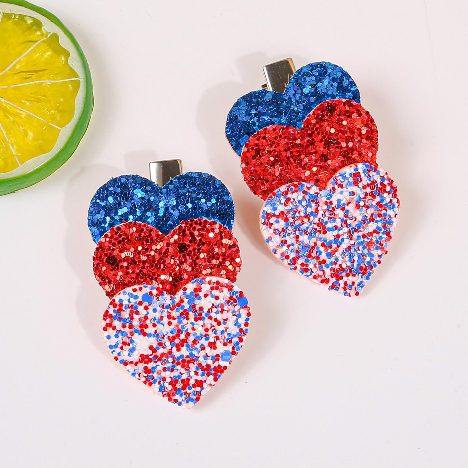 

2/8 шт. Милые блестящие заколки для волос в форме сердца для девочек, заколки-автоматы для женщин, детские заколки на День независимости США, детские аксессуары для волос