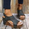 Large size wish new slope heel fish mouth sandals women's summer thick-soled rivets hollow sandals