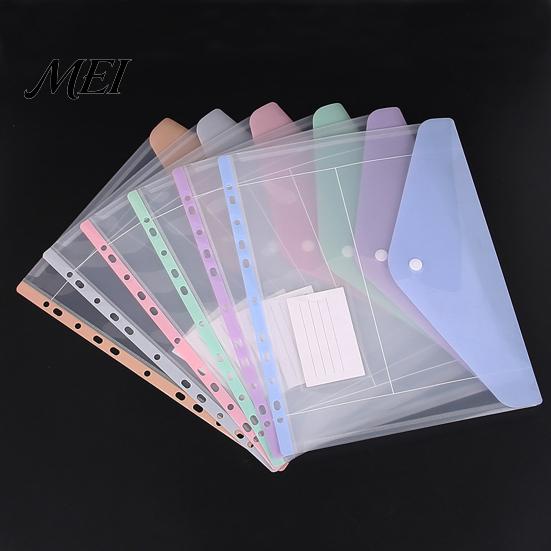 Student Exam Filing Organizer 11 Hole Expandable Binder Folders for 2/3/4 Ring Document Pouch, Plastic Envelopes Snap-on Pouch Pocket with Snap Button