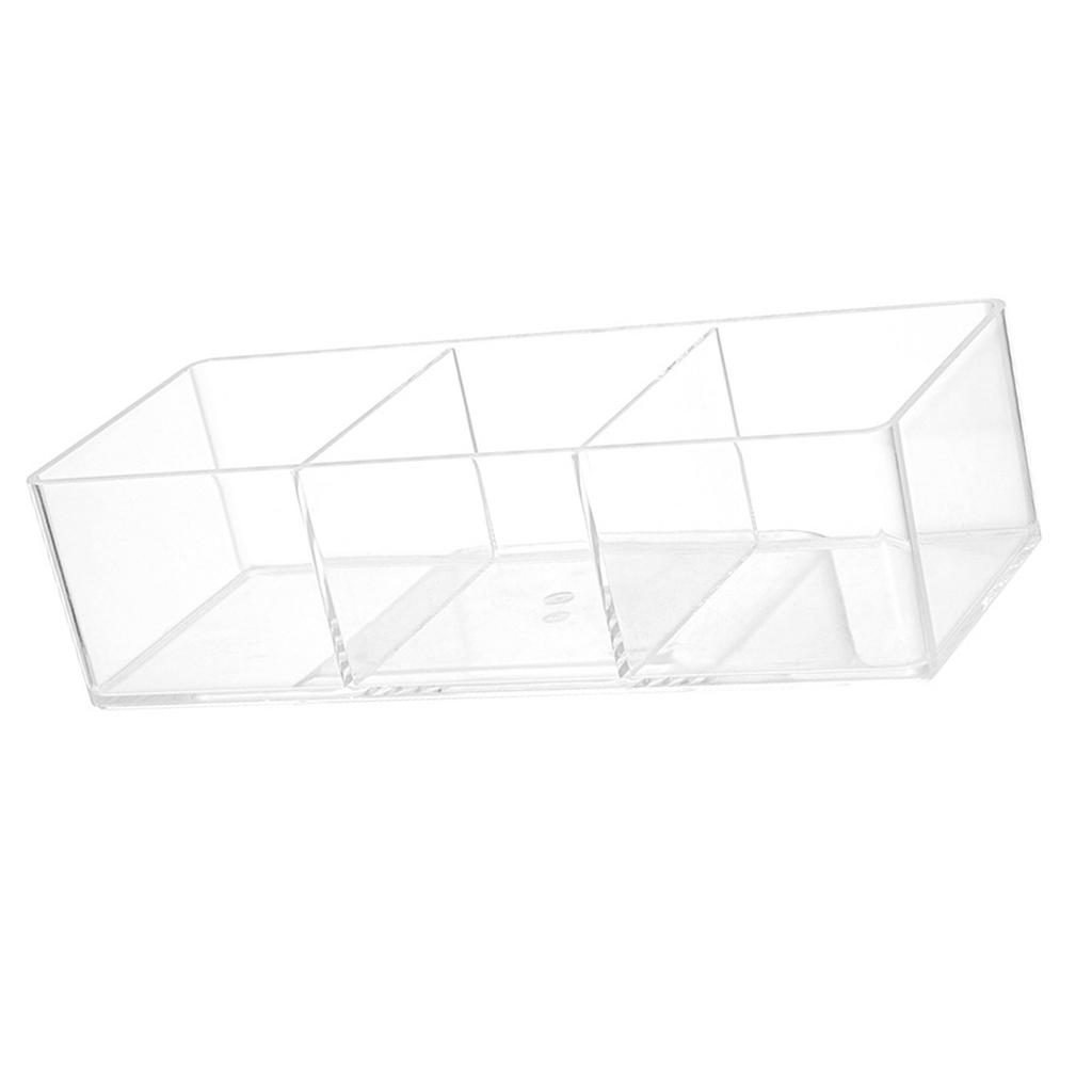 Multipurpose Acrylic Storage Box with 3 Compartments Clear Makeup Cosmetic Organizer Cotton Pads