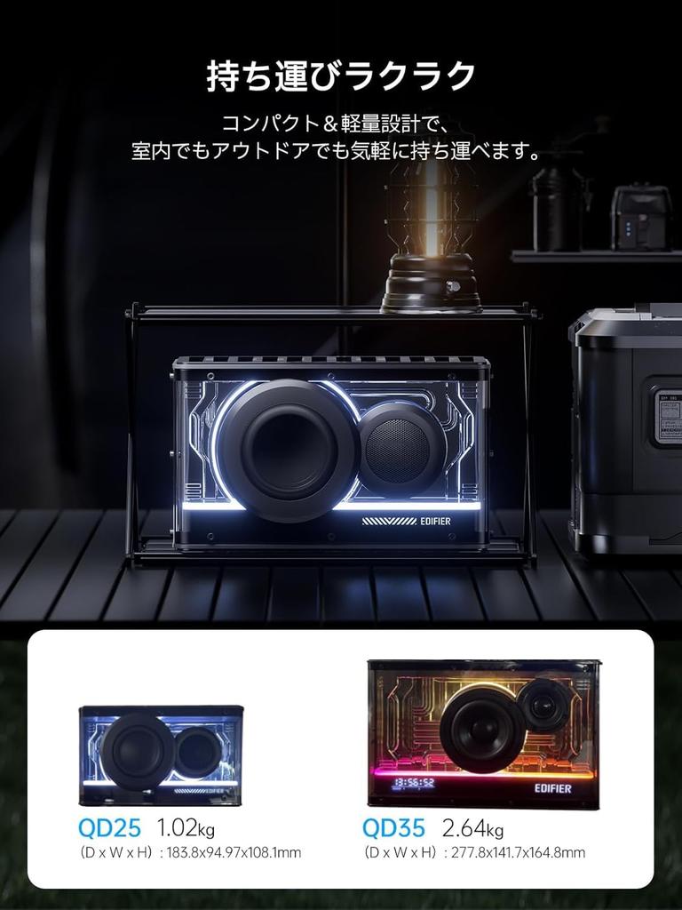 Edifier Portable Speaker, 25W Output, Dual Inputs (Bluetooth, USB-C), QD25 (Black) [Official Japanese Distributor] ED-QD25-BK