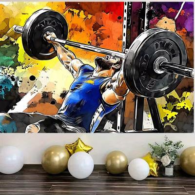 2D Abstract Graffiti Style Gym Workout Photo Background Banner for Fitness Studio