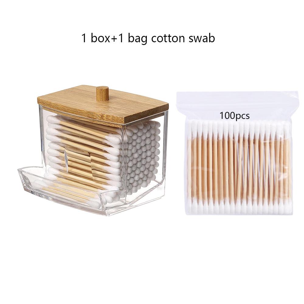 Acrylic Round Cotton Swab Storage Box, Plastic Square Bamboo Lid Storage Box, Transparent Stacked Dust-proof Dental Floss Box