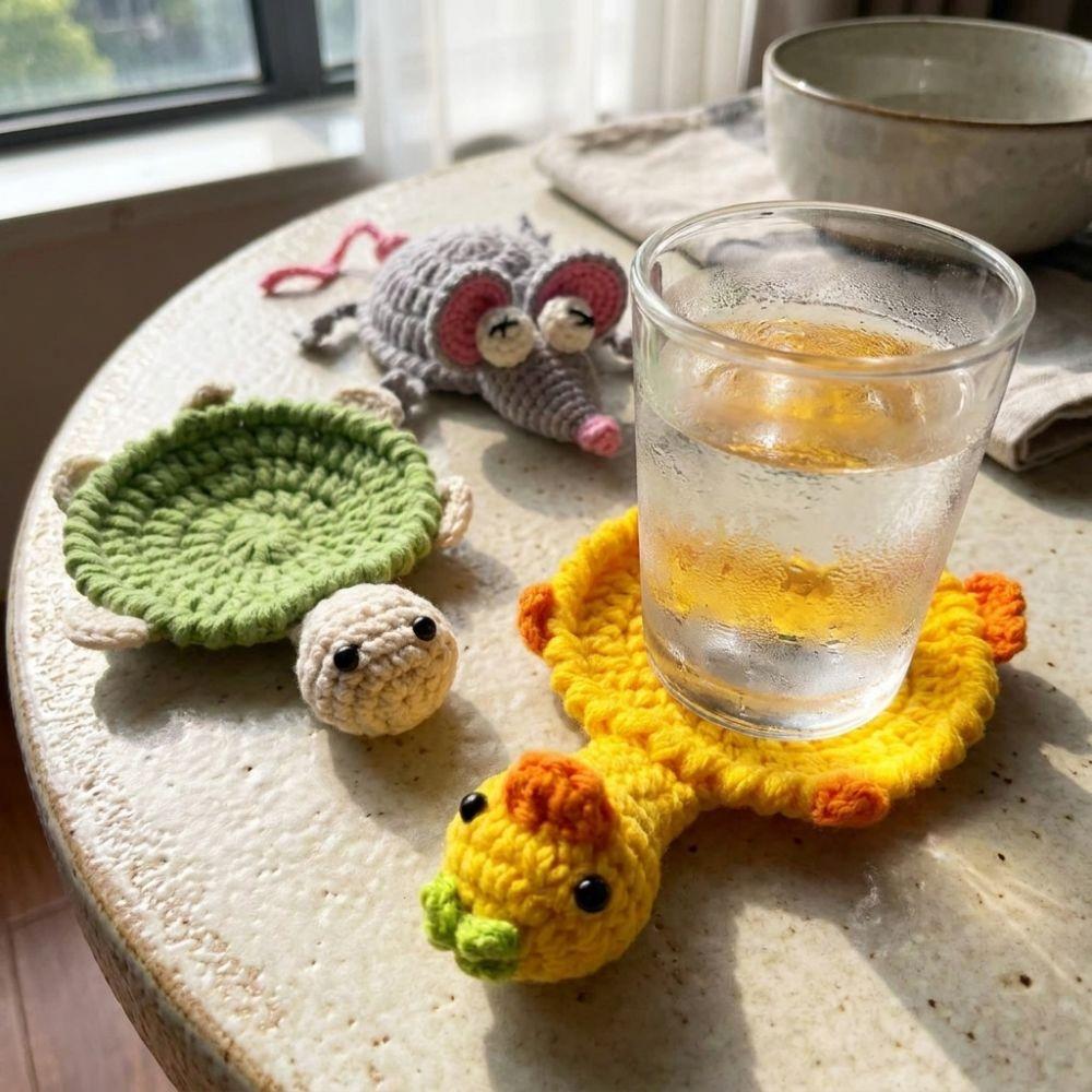 Heat Resistant Knitted Cup Mat Hand Woven Animal Drink Coaster Kitchen Decor