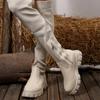 Plus Size Fly-Knit Thigh-High Boots: Women's 2025 Autumn/Winter Collection - Round Toe, Thick Sole, Elastic Over-the-Knee Design.