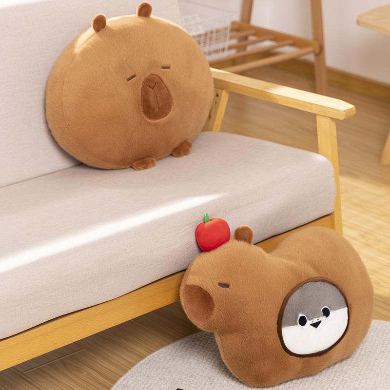 Kawaii Stuffed Capybara Plushie Dollpillow Grey Sakaban Throw Pillow Seat Cushion Brown Cartoon Animal Home Decor Gift