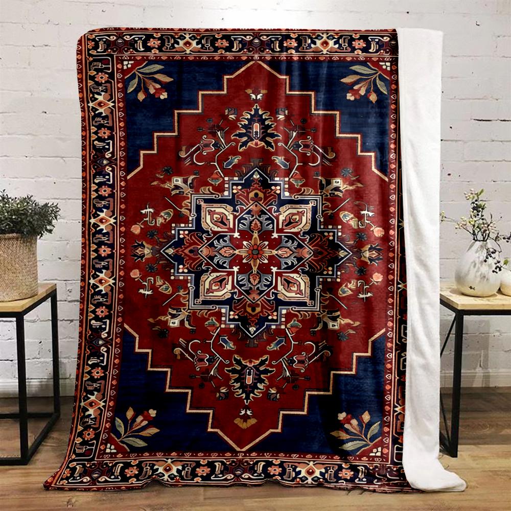 Traditional Persian-Inspired Geometric Design Flannel blanket for bedroom, living room, sofa, and nap sofas