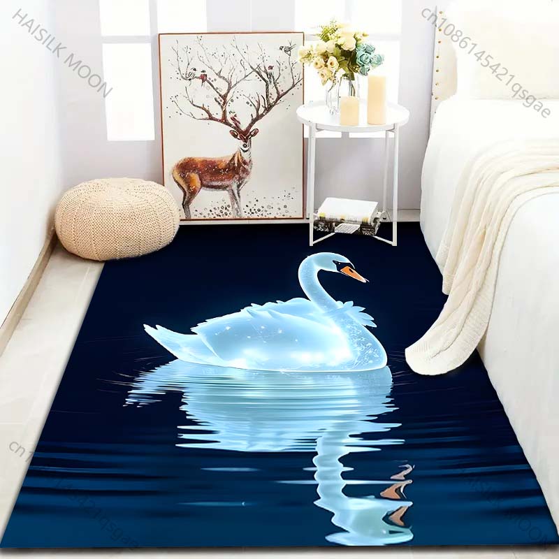 Multiple Sizes Swan Pattern Carpet Pattern Carpet for Living Room Bedroom Sofa Home Decor Non-slip Floor Mat Luxury Gift