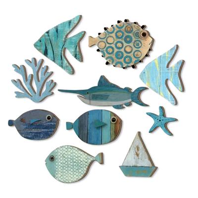 10Pcs Wooden Fish Wall Decoration School of Fish Beach Lake House Bathroom Wall Art Nautical Coastal Ocean Theme Hanging Ornament