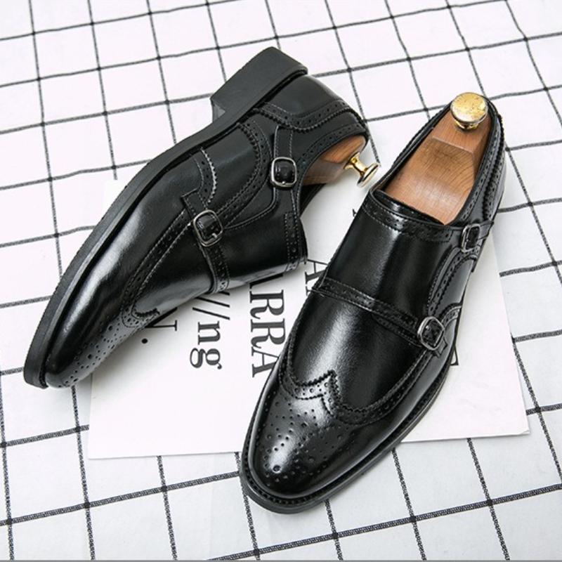 Módní pánské kožené oxfordky Italské monk strap přezkové brogue společenské boty na obchodní jednání, svatbu, formální událost, společenské boty nadměrná velikost 48