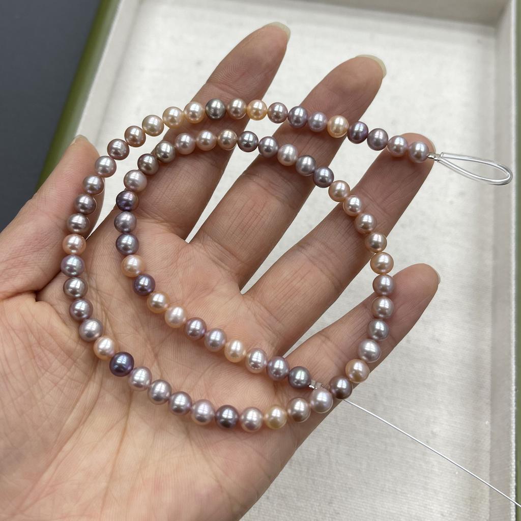 1String, Multi-colored Natural Freshwater Pearls, Boho Handmade Round Pearl Beads for Jewelry Making DIY Crafts (Beads 5-6mm, Length 36cm)