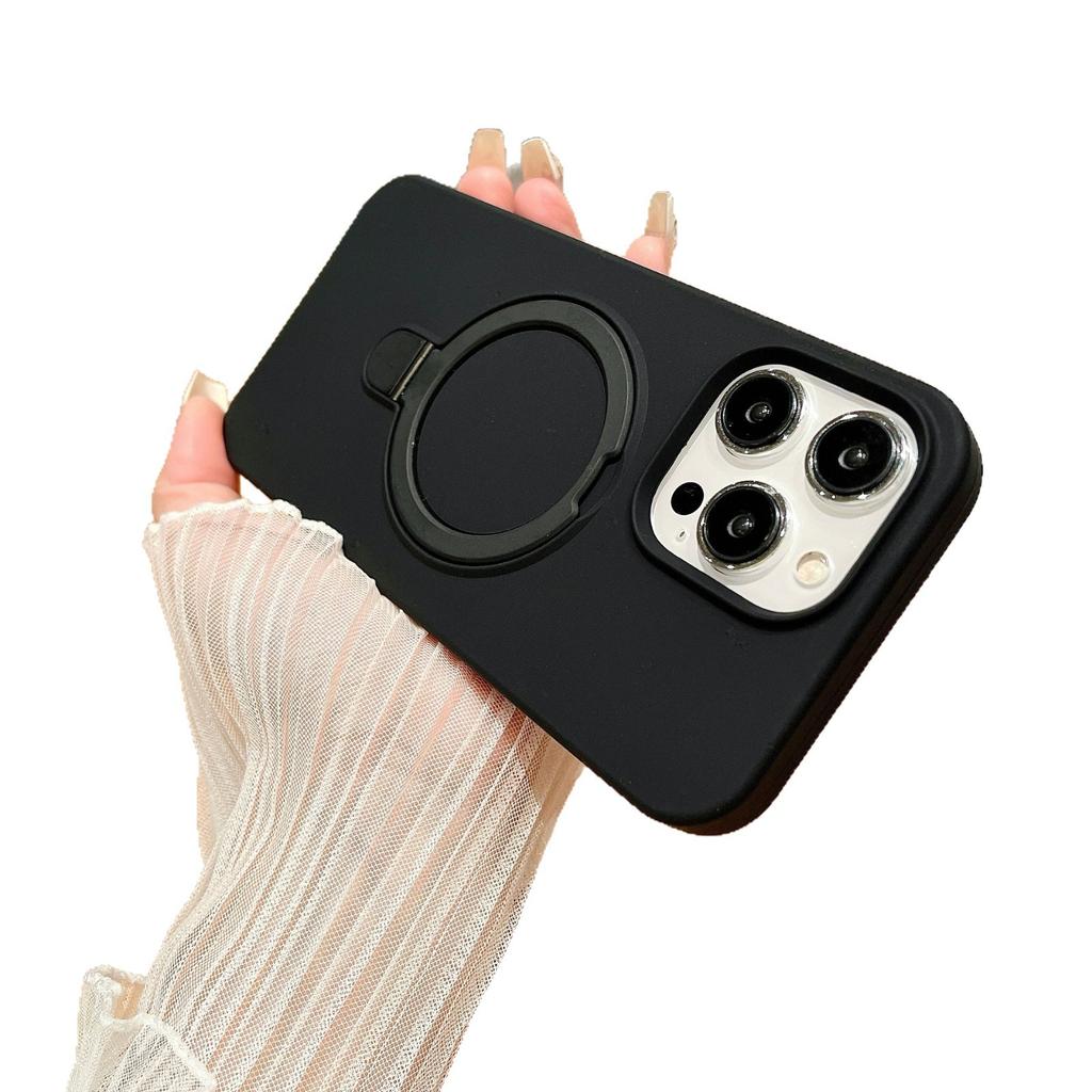 Applicable To IPhone17promax Liquid Silicone Magnetic Suction Fulcrum Bracket Mobile Phone Case Apple 16 Large Hole Protection Case