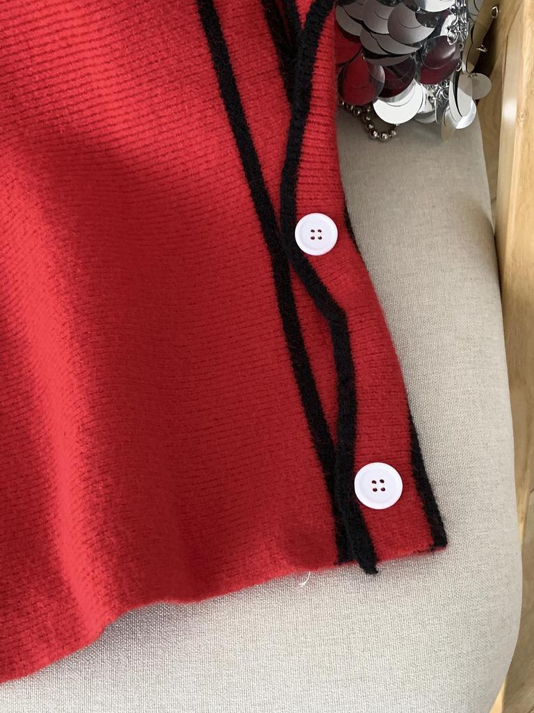 European & American V-neck Color Block Fleece Knit Vest - Autumn Loose Fit
