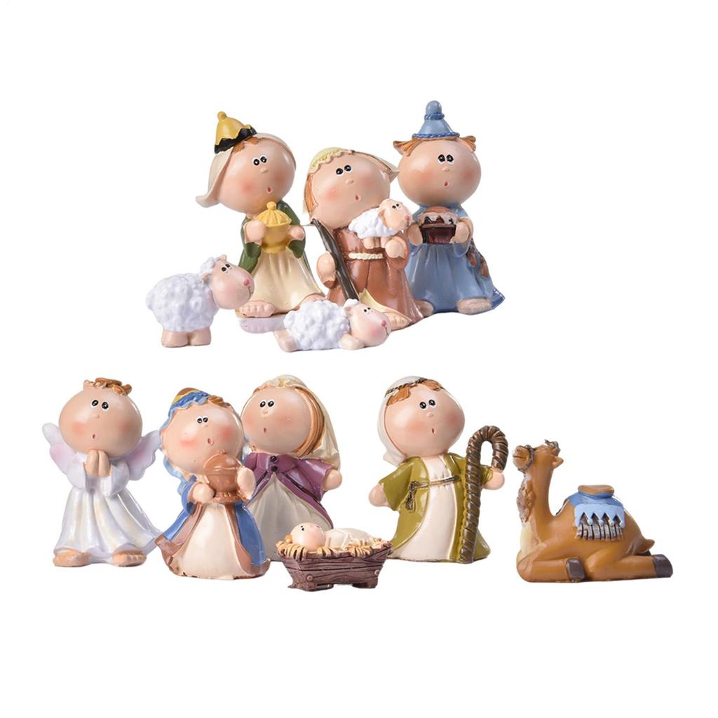 Christmas Nativity Set 11 Pieces Miniature Christmas Nativity Scene Figures Home Decor for Indoor Tabletop Shelf Cabinet