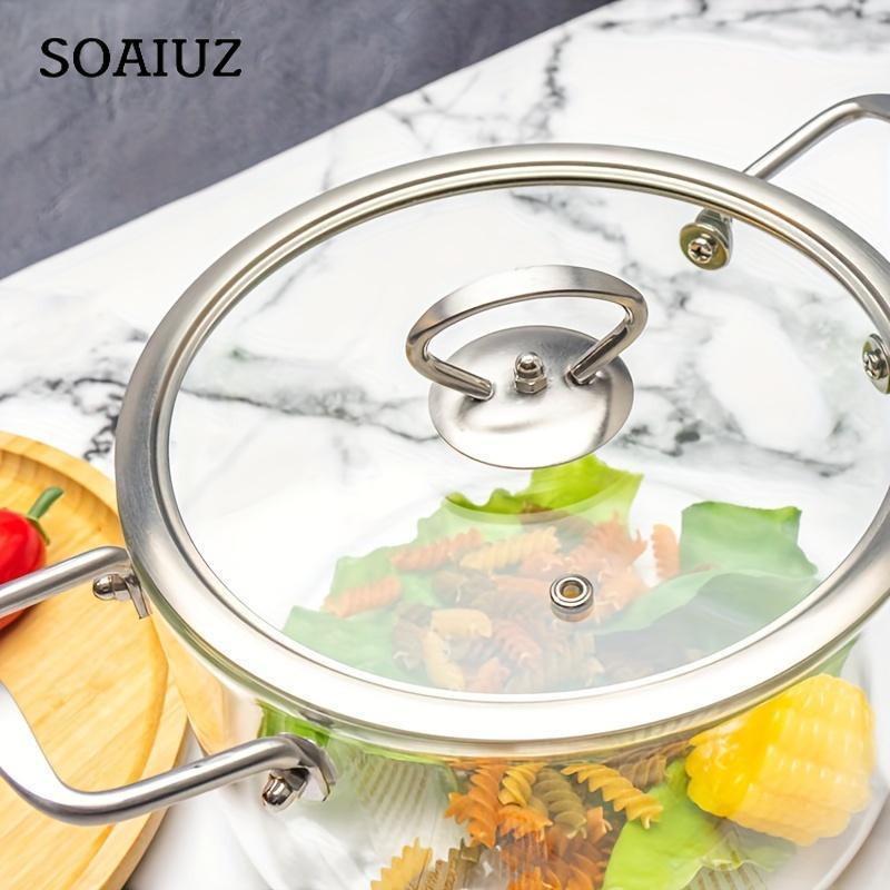 Electric Stove-Compatible Large Glass Soup Pot with Stainless Steel Handles – Seal Lid for Hearty Stews & More