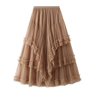 Tulle Skirts for Women A Line Fairy Tiered Skirt Midi High Elastic Waist Long Skirt Layered Flowy Swing Tutu Skirt Women's Mesh High Waist Maxi Skirts