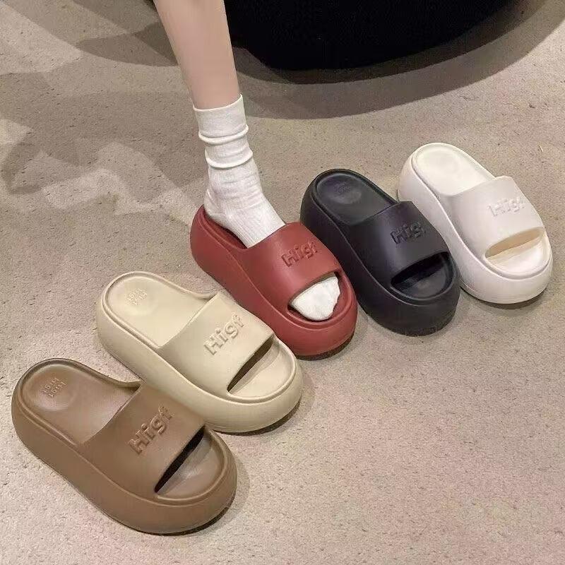Summer Wear Super Thick Bottom One Word EA Slippers New Simple and Versatile Comfortable Height Increase Cool Slippers Women