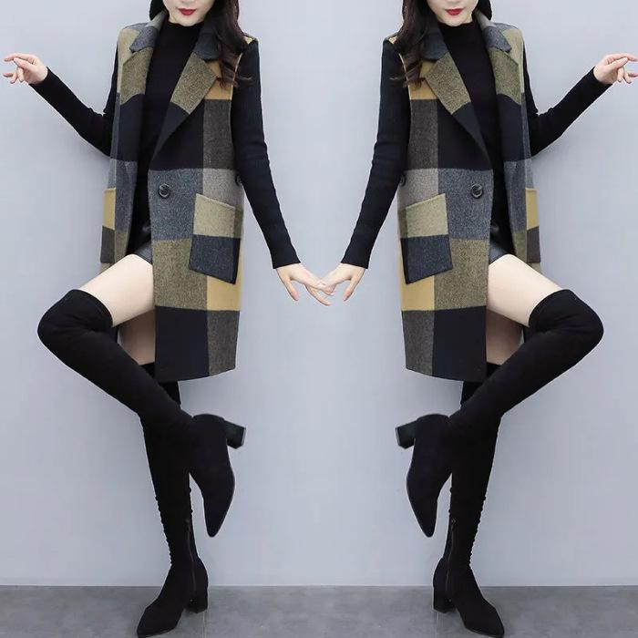 2025 Autumn/Winter Women s Korean Style Mid-Length Woolen Vest - Fashionable Slimming Coat XL