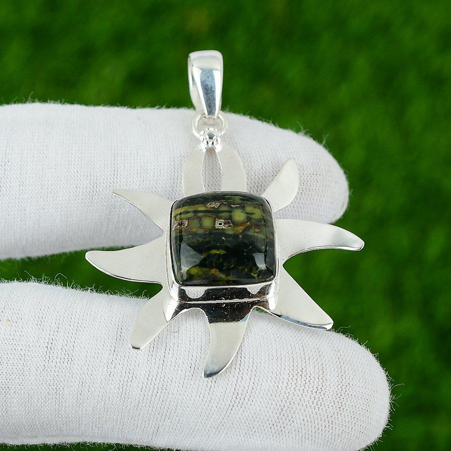 

Sterling Silver Ocean Jasper Stone Bezel Handcrafted Artisan New Pendant Jewelry