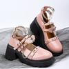 Fashion Gothic Metal Decoration Ankle Strap Pumps Women Punk Platform High Heels Mary Jane Shoes 2025 Summer Sweet Pink Lolita Shoes