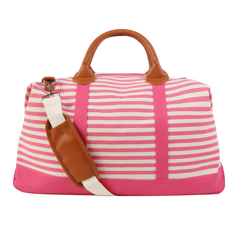 Striped Travel Bag Large Capacity Travel For Women Durable Canvas Duffle Bag Outdoor Trip Tote Bag