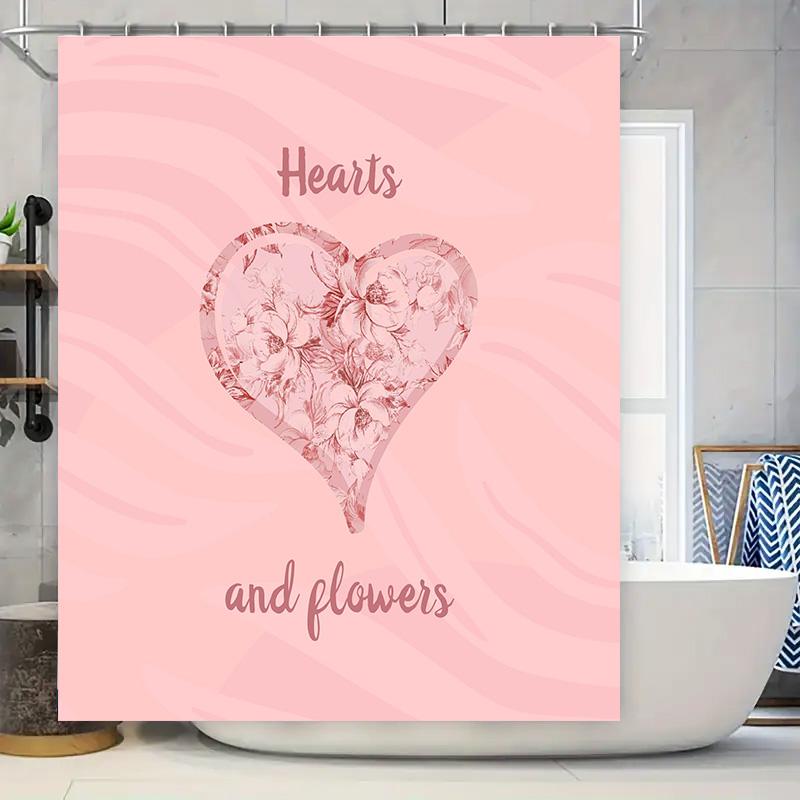 

Soft Pink Floral Heart Print Shower Curtain Bathroom Decor Romantic Style Home Accessories For Bathrooms W60H190(CM)-1 Pcs
