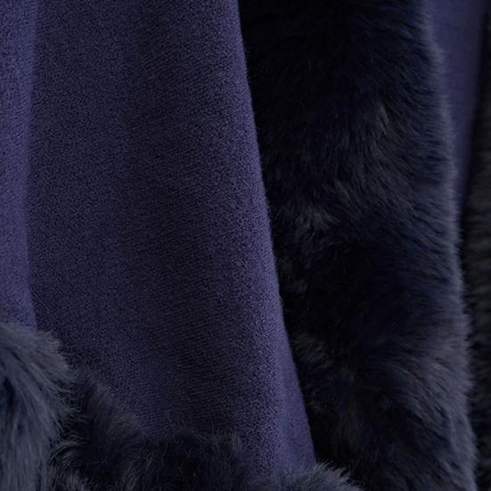 Women Cape Shawl with Fur Collar Soft Warm Wrap Double Layer Knit Cardigan Acrylic Warm Poncho for Fall Winter