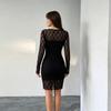 Womens Sexy Slim Lace Long Sleeve Dress Solid Color Daily Party Travel