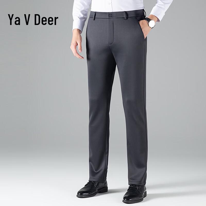 Yalu Men's Business Casual Straight-Leg Fleece-Lined Trousers