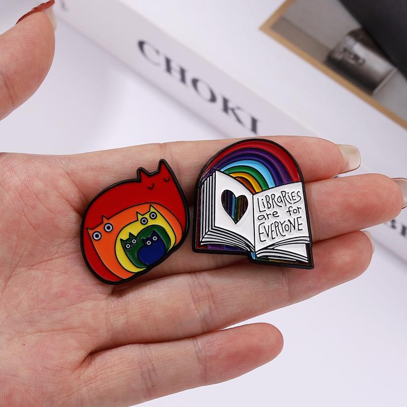 LGBT Pride Enamel Pins Custom Rainbow Book Cats Feather Tooth Heart Shape Brooches Lapel Badges Jewelry Gift for Partner  Lover