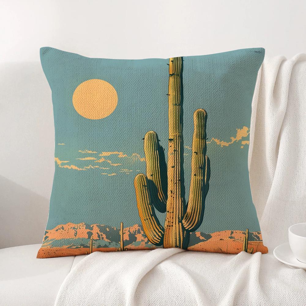 Retro Cactus Cushion Cover Natural Linen Organic Fabric DoubleSided Printing Sofa Home Decor Gift Pillow Cover