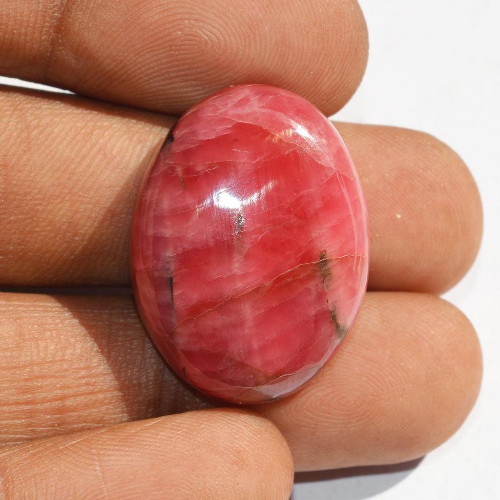 Natural Pink Rhodonite Gemstone Cabochon, Rare Rhodonite Cabochon (45 Carats) Oval Shape 26x20x7.6 MM