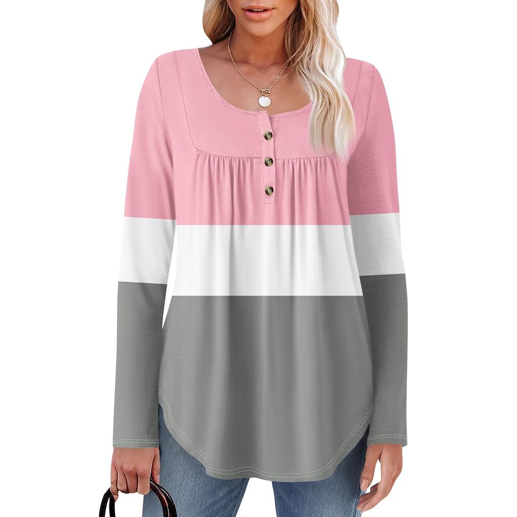 Γυναικεία Μπλούζα Τούνικ Μακρυμάνικη Φαρδιά Μπλούζα Καθημερινή Oversized Μπλούζα Πλισέ Τούνικ Κουμπωτή Καθημερινή Γυναικεία Μπλούζα με Μοτίβο
