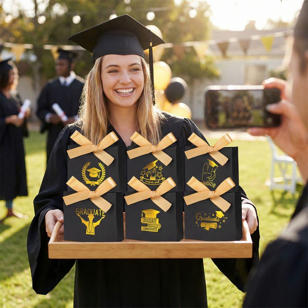 10Pcs Gilded Pattern Graduation Favor Bags Foldable Graduation Gift Box  Party Supplies